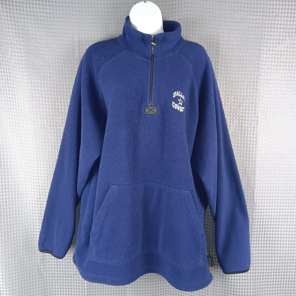 Dallas Cowboys Fleece Pullover XL Navy Quarter Zip Kangaroo Pocket NFL